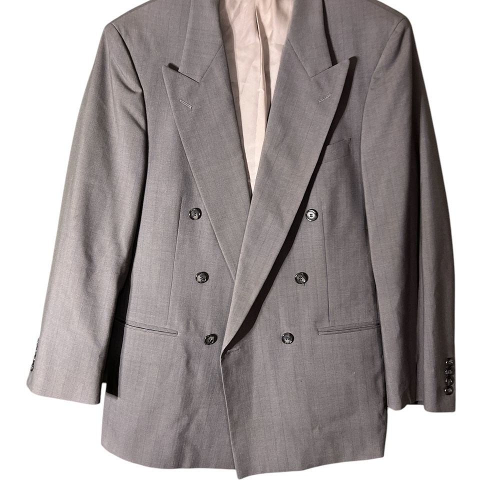 Oscar de la Renta Gray Sport Coat with Double-Breasted Design